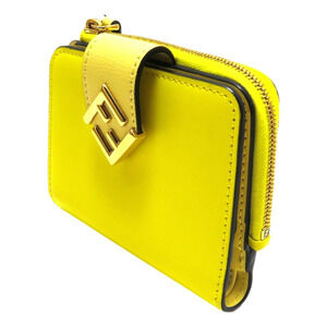 Fendi Diamonds Sorbetto Yellow Compact Zip Pocket Bifold Card Holder
